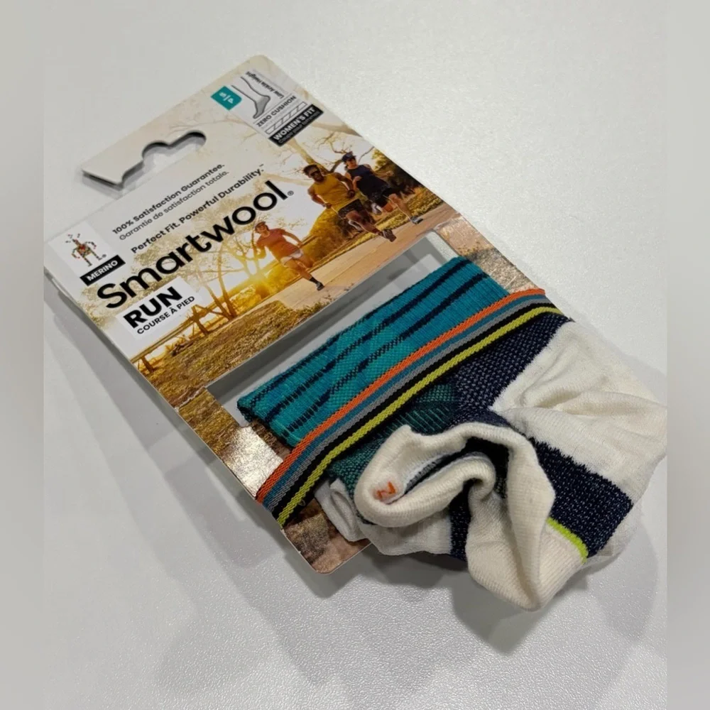 Smartwool Women's Small Run Zero Cushion Striped Low Ankle Socks Teal Blue NWT
